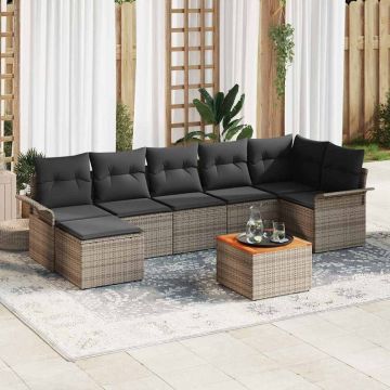 vidaXL Set de canapele pentru grădină cu pernă cu depozitare 8 pcs Gri