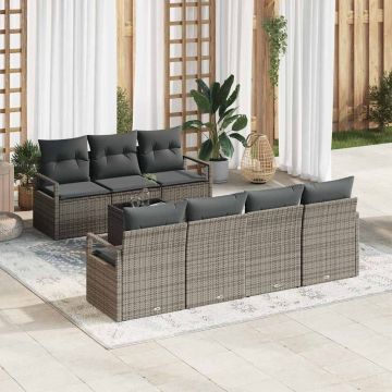 vidaXL Set de canapele pentru grădină cu pernă cu depozitare 8 pcs Gri