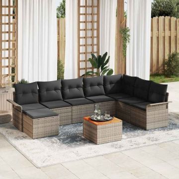 vidaXL Set de canapele pentru grădină cu pernă cu depozitare 9 pcs Gri