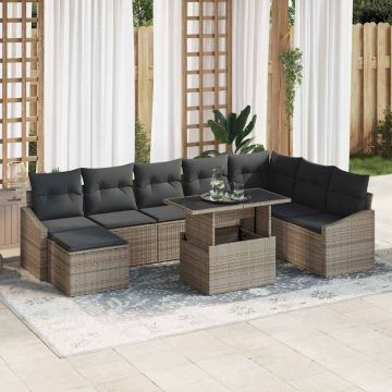 vidaXL Set de canapele pentru grădină cu pernă cu depozitare 9 pcs Gri