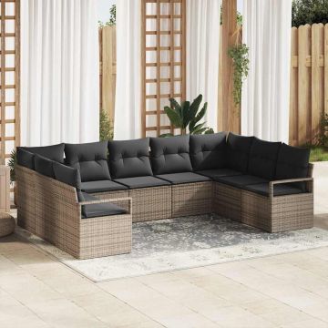 vidaXL Set de canapele pentru grădină cu pernă cu depozitare 9 pcs Gri