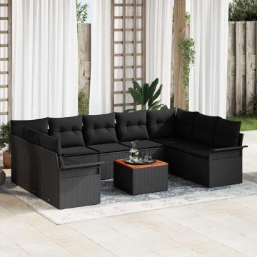 vidaXL Set de canapele pentru grădină cu pernă Manual 10 pcs Negru