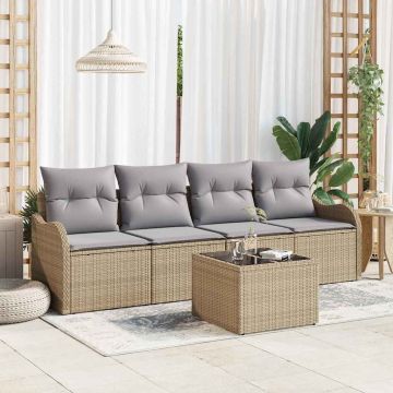 vidaXL Set de canapele pentru grădină cu pernă Manual 5 pcs Bej și gri