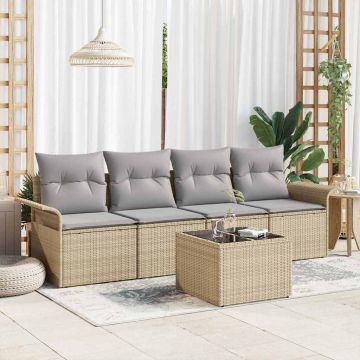 vidaXL Set de canapele pentru grădină cu pernă Manual 5 pcs Bej și gri