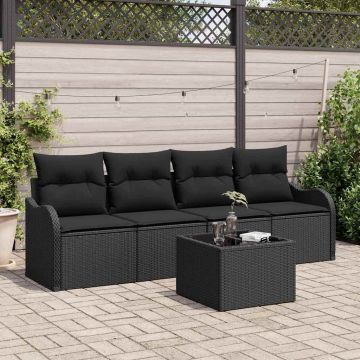 vidaXL Set de canapele pentru grădină cu pernă Manual 5 pcs Negru