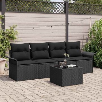 vidaXL Set de canapele pentru grădină cu pernă Manual 5 pcs Negru