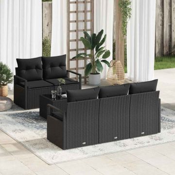 vidaXL Set de canapele pentru grădină cu pernă Manual 6 pcs Negru