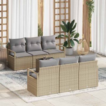 vidaXL Set de canapele pentru grădină cu pernă Manual 7 pcs Bej și gri