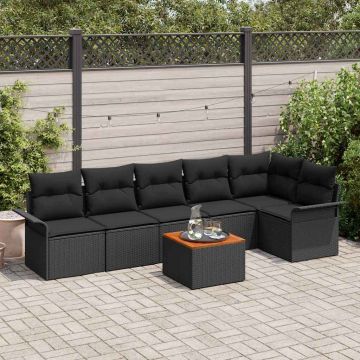 vidaXL Set de canapele pentru grădină cu pernă Manual 7 pcs Negru