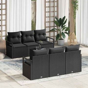 vidaXL Set de canapele pentru grădină cu pernă Manual 7 pcs Negru