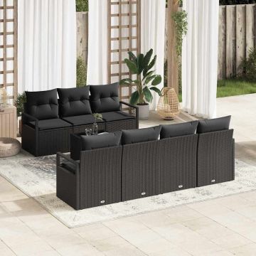 vidaXL Set de canapele pentru grădină cu pernă Manual 8 pcs Negru