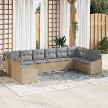 vidaXL Set de masă pentru grădină cu pernă 10 pcs Beige și gri deschis
