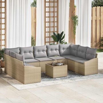vidaXL Set de masă pentru grădină cu pernă 10 pcs Beige și gri deschis