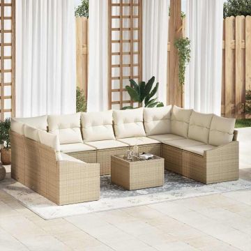 vidaXL Set de masă pentru grădină cu pernă 10 pcs Bej și crem