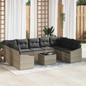 vidaXL Set de masă pentru grădină cu pernă 10 pcs Gri deschis