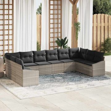 vidaXL Set de masă pentru grădină cu pernă 10 pcs Gri deschis