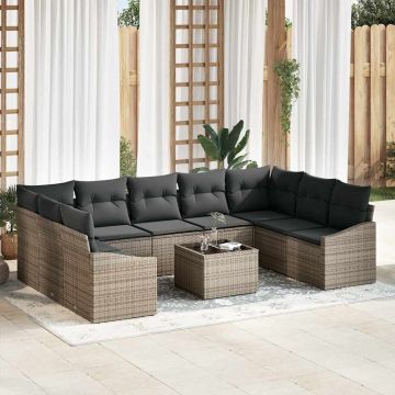 vidaXL Set de masă pentru grădină cu pernă 10 pcs Gri deschis