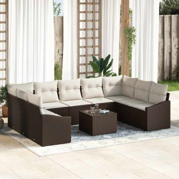 vidaXL Set de masă pentru grădină cu pernă 10 pcs Maro și Crem