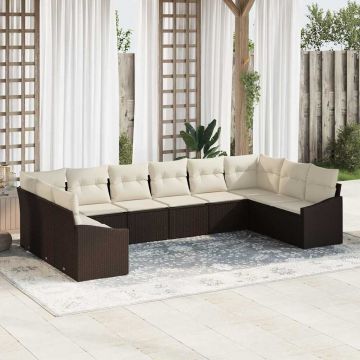 vidaXL Set de masă pentru grădină cu pernă 10 pcs Maro și Crem