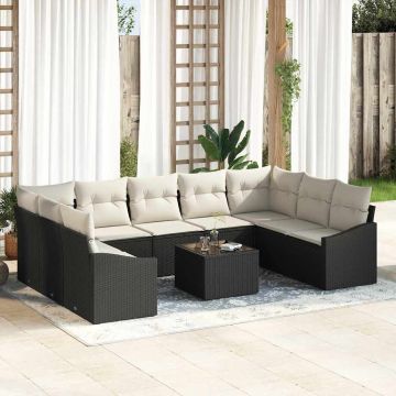 vidaXL Set de masă pentru grădină cu pernă 10 pcs Maro și Crem