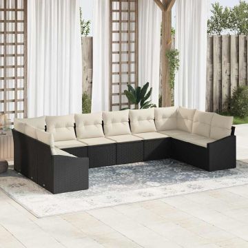 vidaXL Set de masă pentru grădină cu pernă 10 pcs Negru și Crem