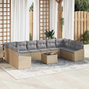 vidaXL Set de masă pentru grădină cu pernă 11 pcs Beige și gri deschis