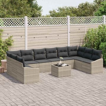 vidaXL Set de masă pentru grădină cu pernă 11 pcs Gri deschis