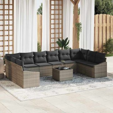 vidaXL Set de masă pentru grădină cu pernă 11 pcs Gri deschis