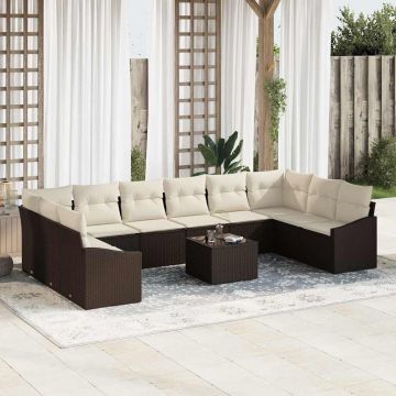 vidaXL Set de masă pentru grădină cu pernă 11 pcs Maro și Crem