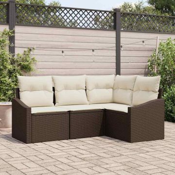 vidaXL Set de masă pentru grădină cu pernă 4 pcs Maro și Crem