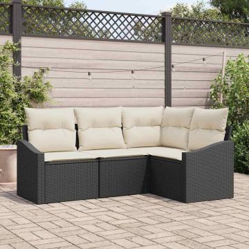 vidaXL Set de masă pentru grădină cu pernă 4 pcs Negru și Crem