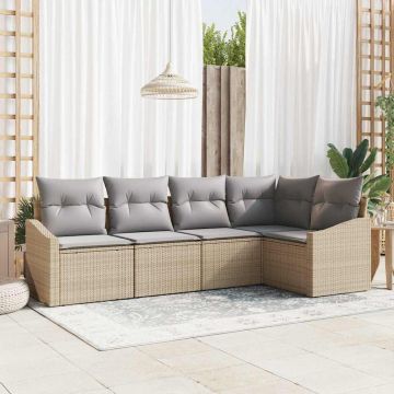 vidaXL Set de masă pentru grădină cu pernă 5 pcs Beige și gri deschis