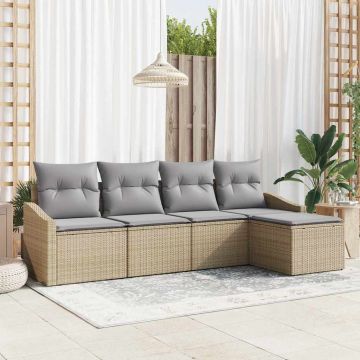 vidaXL Set de masă pentru grădină cu pernă 5 pcs Beige și gri deschis