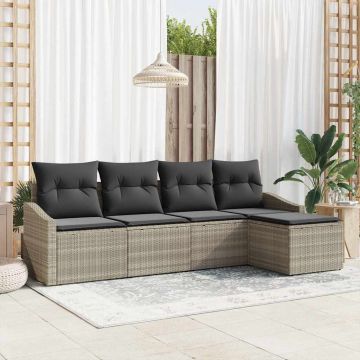 vidaXL Set de masă pentru grădină cu pernă 5 pcs Gri deschis