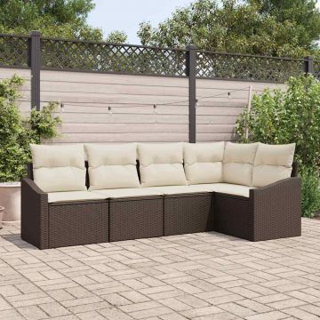 vidaXL Set de masă pentru grădină cu pernă 5 pcs Maro și Crem