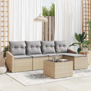 vidaXL Set de masă pentru grădină cu pernă 6 pcs Beige și gri deschis