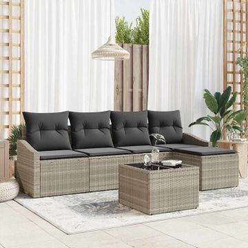 vidaXL Set de masă pentru grădină cu pernă 6 pcs Gri deschis