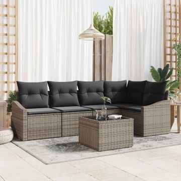 vidaXL Set de masă pentru grădină cu pernă 6 pcs Gri deschis