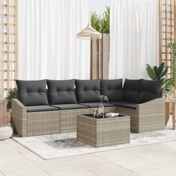 vidaXL Set de masă pentru grădină cu pernă 6 pcs Gri deschis