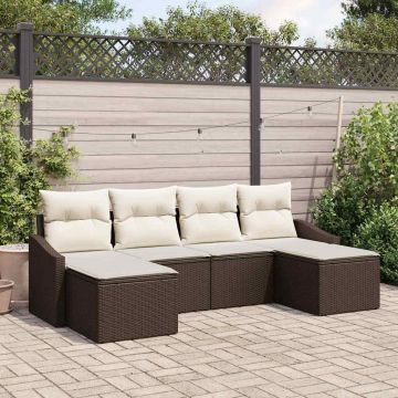 vidaXL Set de masă pentru grădină cu pernă 6 pcs Maro și Crem