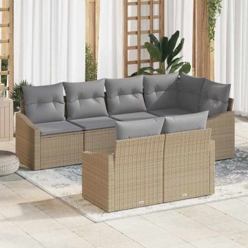 vidaXL Set de masă pentru grădină cu pernă 7 pcs Beige și gri deschis