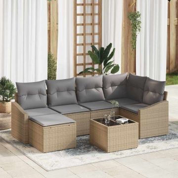 vidaXL Set de masă pentru grădină cu pernă 7 pcs Beige și gri deschis