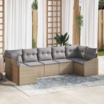 vidaXL Set de masă pentru grădină cu pernă 7 pcs Beige și gri deschis
