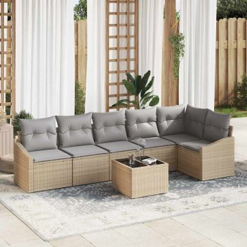 vidaXL Set de masă pentru grădină cu pernă 7 pcs Beige și gri deschis
