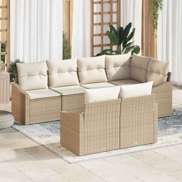 vidaXL Set de masă pentru grădină cu pernă 7 pcs Bej și crem
