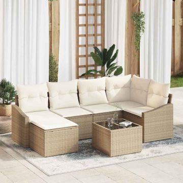 vidaXL Set de masă pentru grădină cu pernă 7 pcs Bej și crem