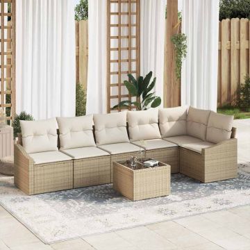 vidaXL Set de masă pentru grădină cu pernă 7 pcs Bej și crem