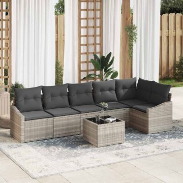 vidaXL Set de masă pentru grădină cu pernă 7 pcs Gri deschis
