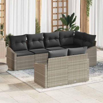 vidaXL Set de masă pentru grădină cu pernă 7 pcs Gri deschis