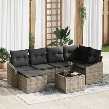 vidaXL Set de masă pentru grădină cu pernă 7 pcs Gri deschis